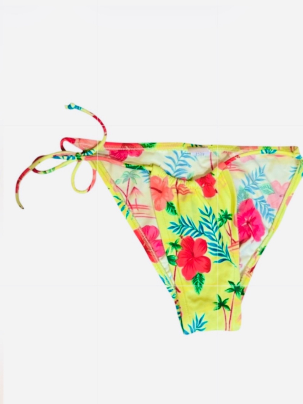 Y2K NWOT Yellow Neons Tropical Bali Print Adjustable String Tie Bikini Bottoms⭐️
